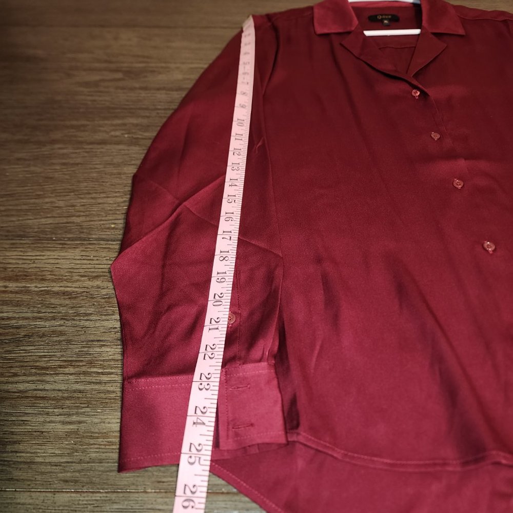 Quince Washable Stretch Silk Notch Collar Blouse NWT Burgundy XL - Picture 4 of 7
